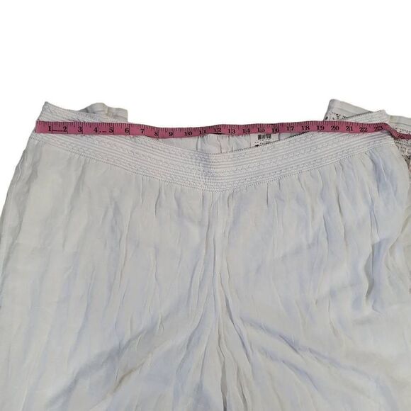 JM COLLECTION Womens White Pleated Crochet Gauze Lined Pull-On Wide Leg Pants - Picture 4 of 5